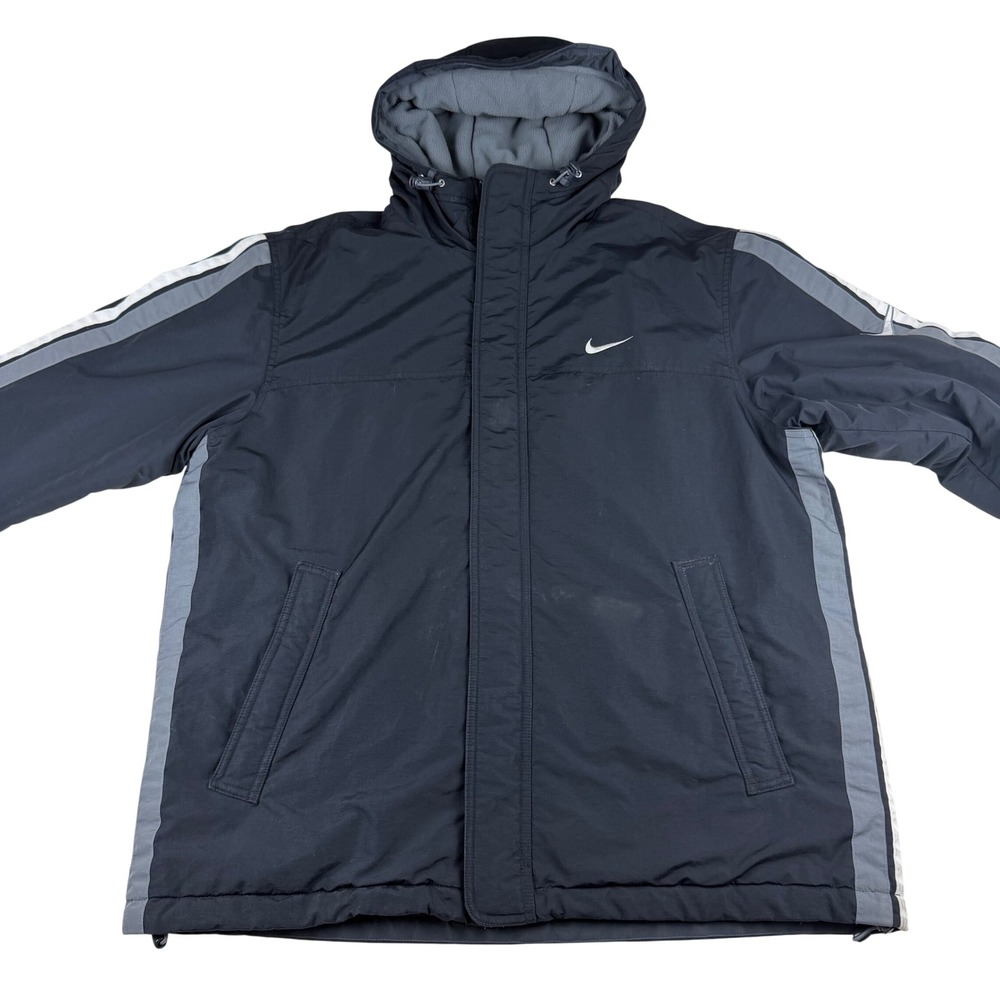 Vtg Nike Men's Silver Tag Black Hooded Heavyweight Winter Coat Jacket Y2K 90's L